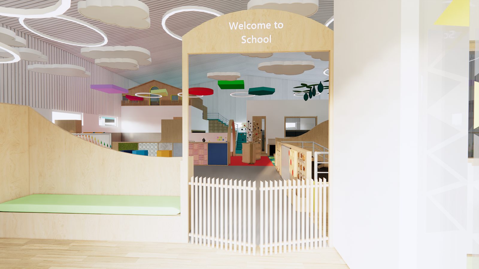 Arched welcome portal into the learning wing